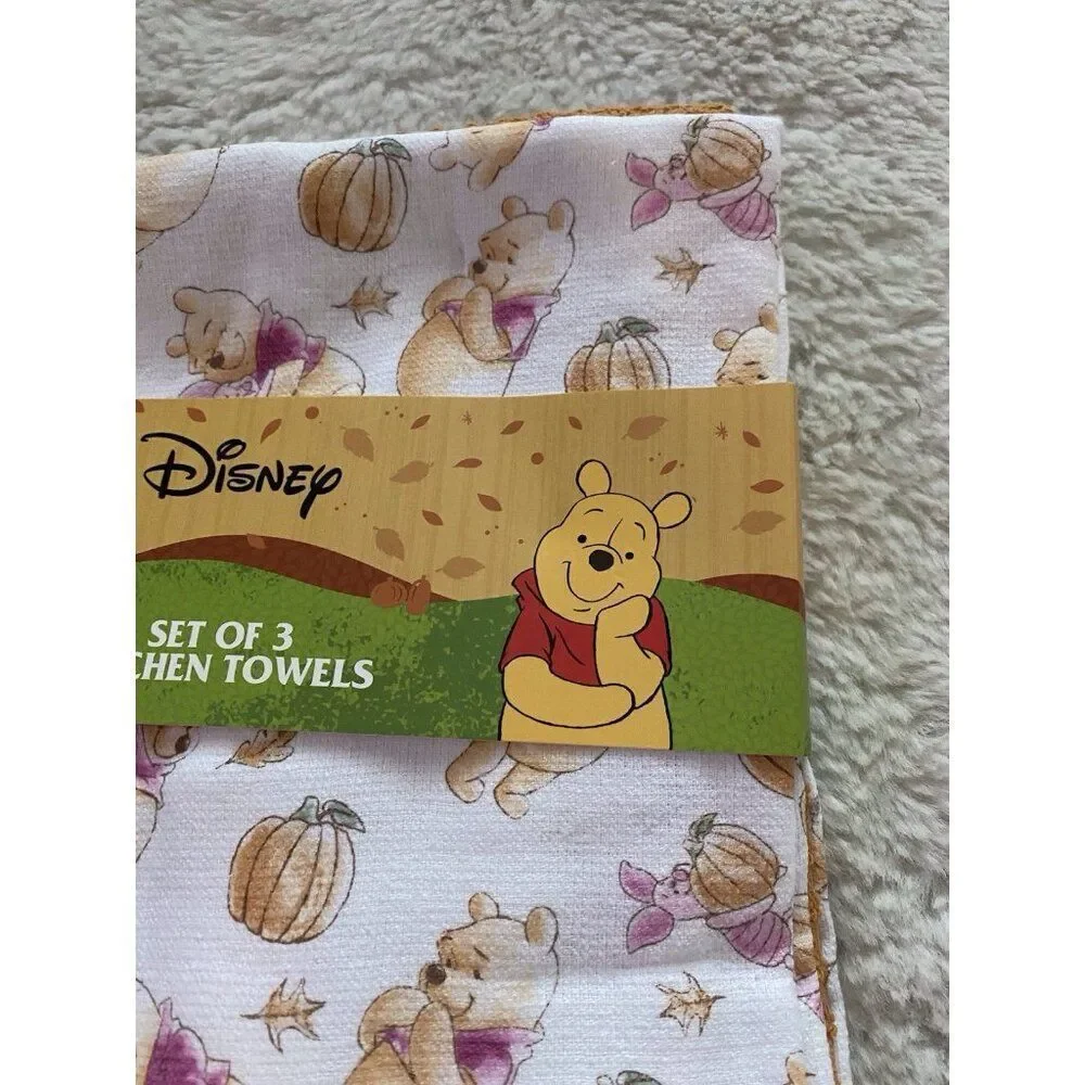 3 Pack Disney Winnie The Pooh Piglet Autumn Fall‎ Leaves Kitchen Towels 16 X 26”